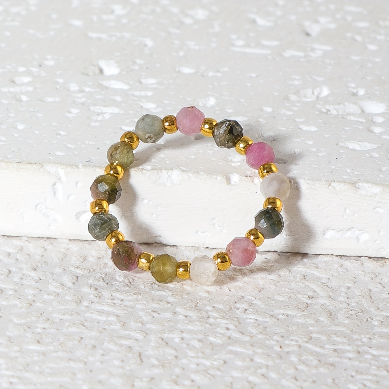 1pc Natural Stone Bead Personalized Easy All-match Elastic Ring Women