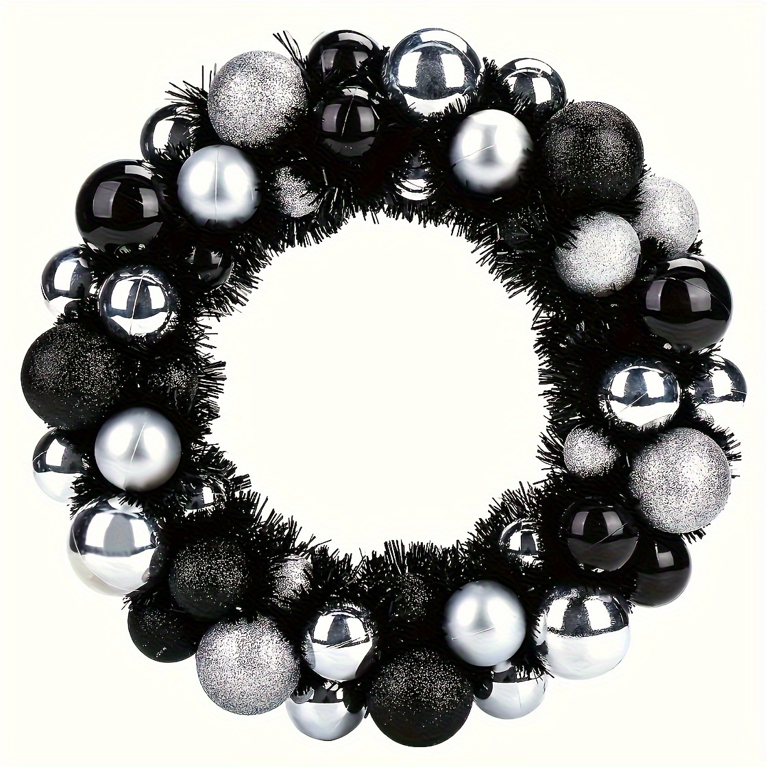 Image of 1pc 13inch/33cm Small Christmas Ball Wreath, Black Garland Decoration For Christmas, Home Party Decors Xmas Front Door Decorative Hanging Ornaments