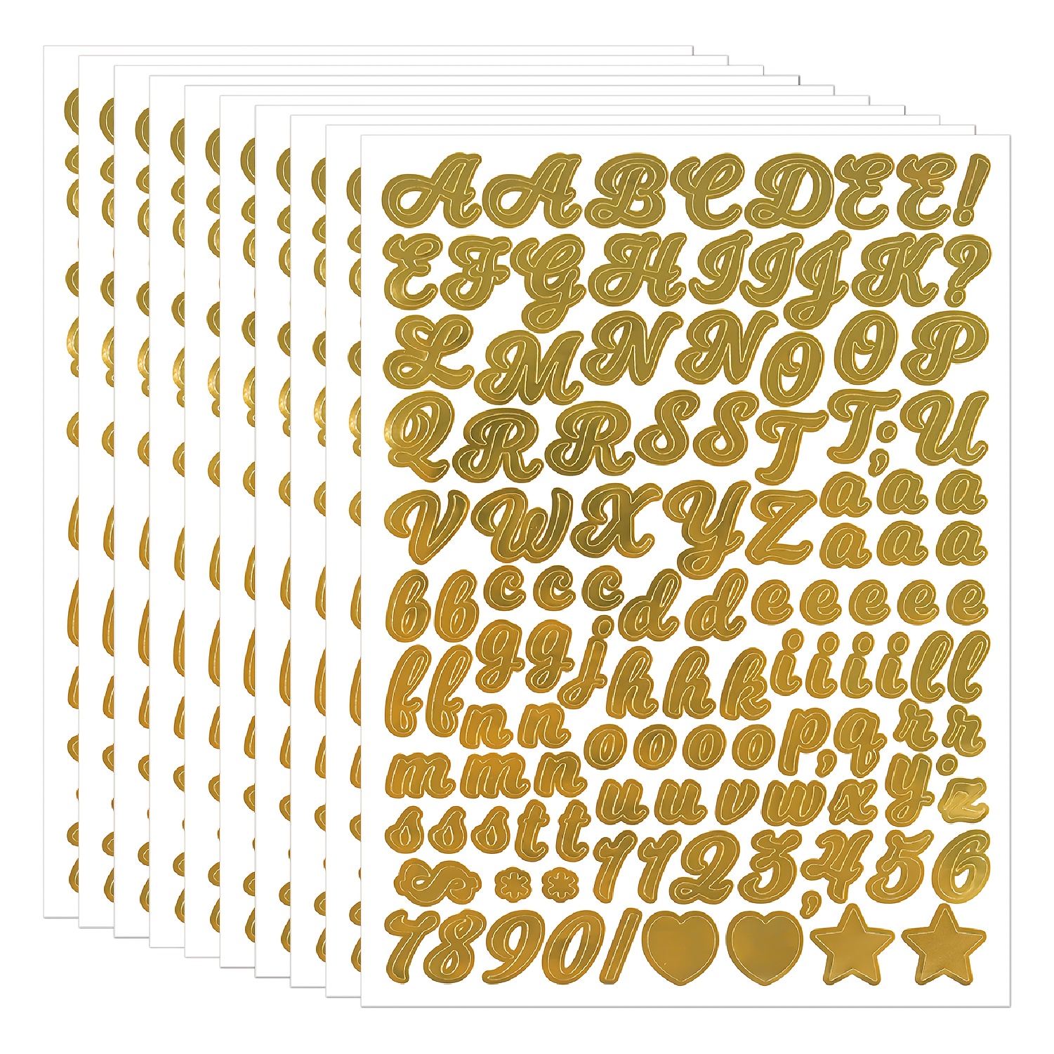 Image of 10sheets Golden Silvery Shimmering Letter Stickers 0.5 Inch Hand-written Golden Silvery Piggy Bank Gift Stationery Stickers Letter Stickers