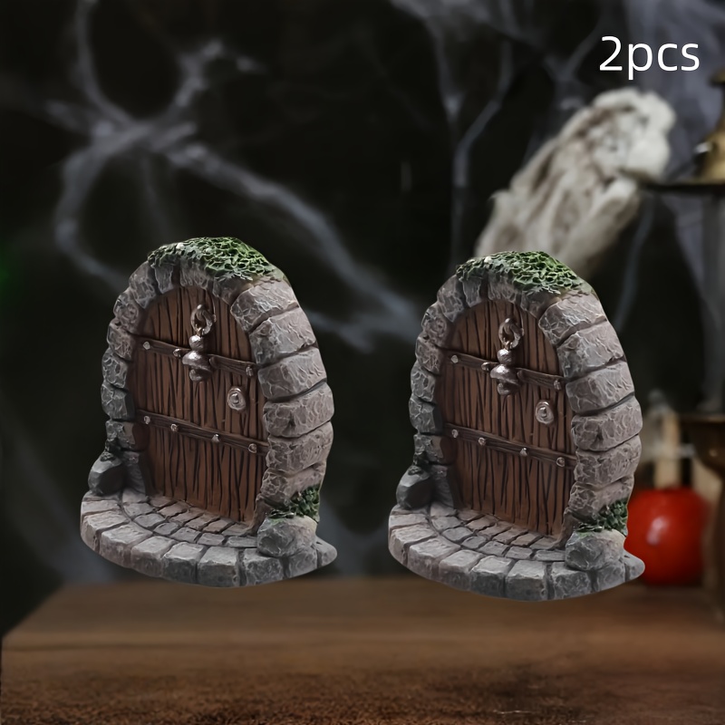 Image of 2pcs Miniature Garden Window & Welcome Sign - Resin Outdoor Decor With Moss-covered Roof, Classic Landscape Design For Terrariums, Fairy Gardens, And Party Decorations, Garden Decorations