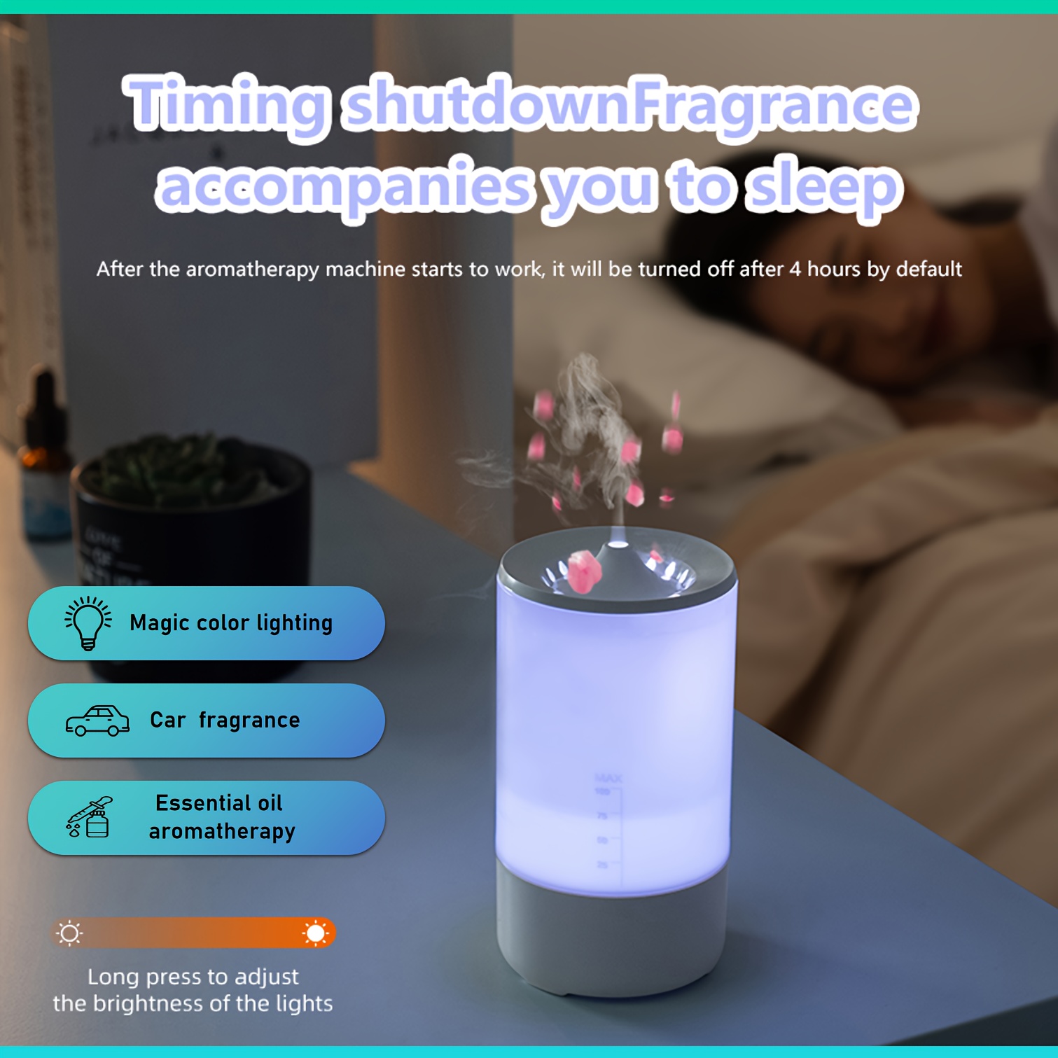 Essential Oil Diffuser Humidifier for Use, Silent Operation with Visible Water Level Indicator 7-color Magic Lights, USB Interface, Automatic Power-off Protection Ideal for Offices/bedrooms/dorms/RV