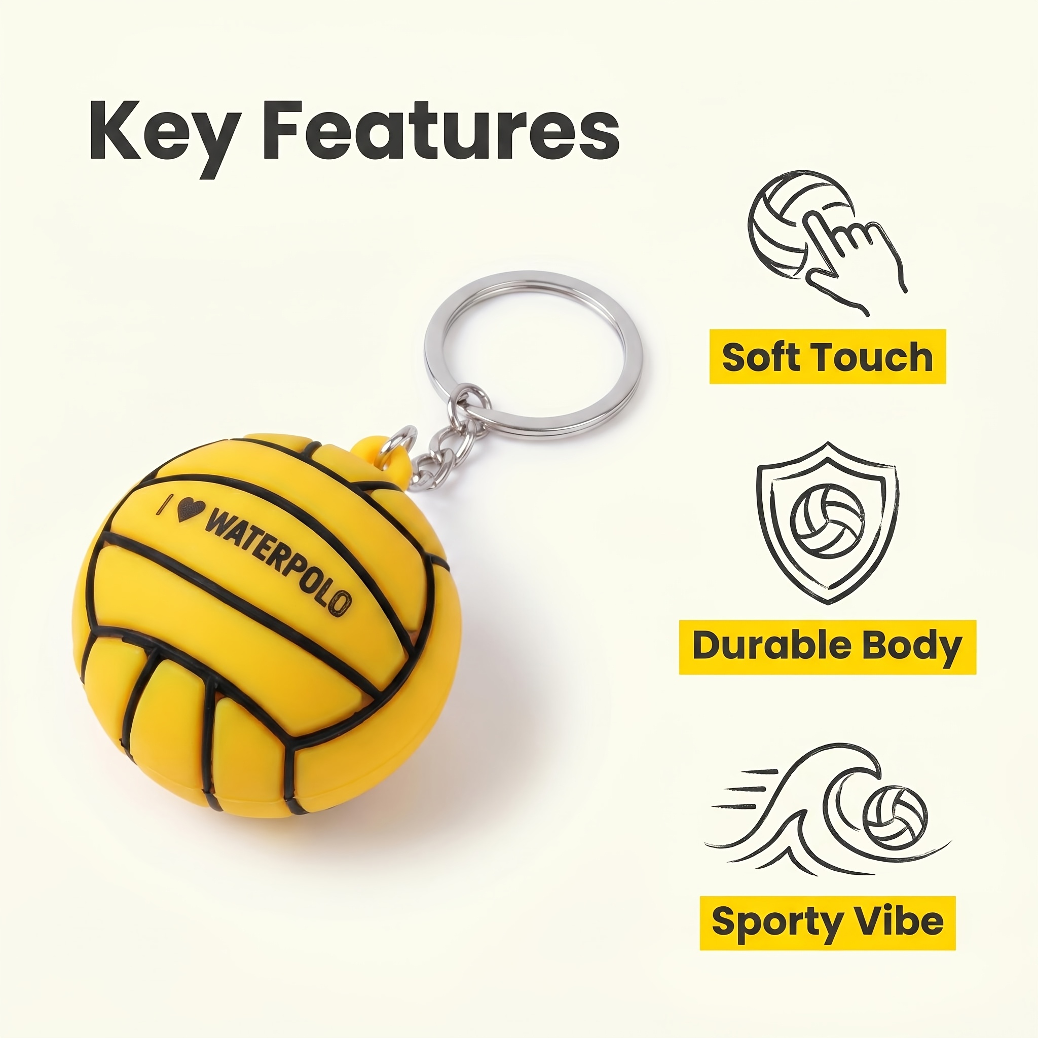 TEMU 1pc Cartoon Handball Boy Keychain, Alloy Yellow Enamel, Creative Hook, Beach Sports Themed Volleyball Round Keyring, Floating Design, No Battery