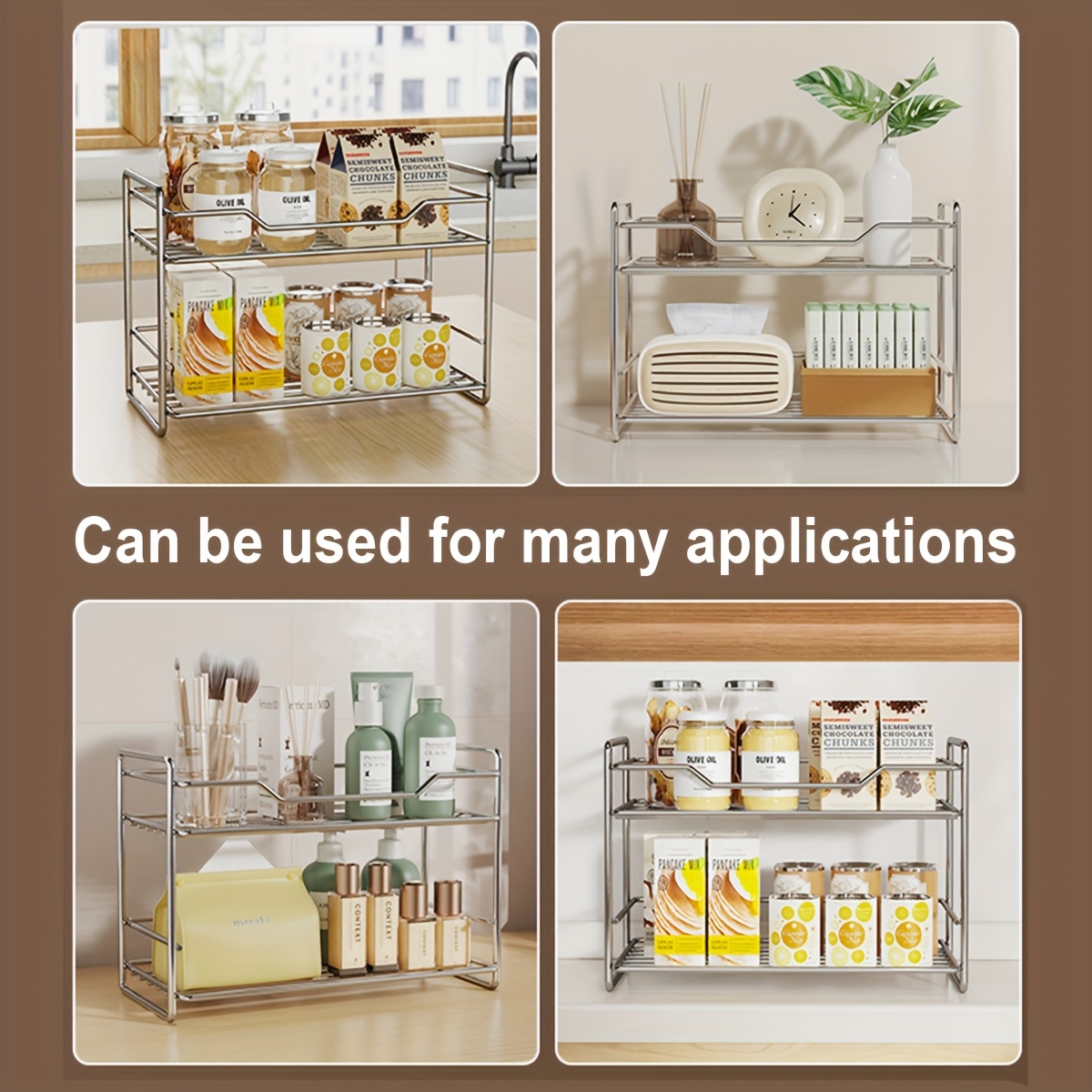 2 tier stainless steel countertop organizer standing spice rack space saving durable kitchen bathroom shelf for spices utensils makeup rust resistant multi purpose storage rack spices organizer rack for cabinets utensil holder rustresistant material standing shelf Product details 1