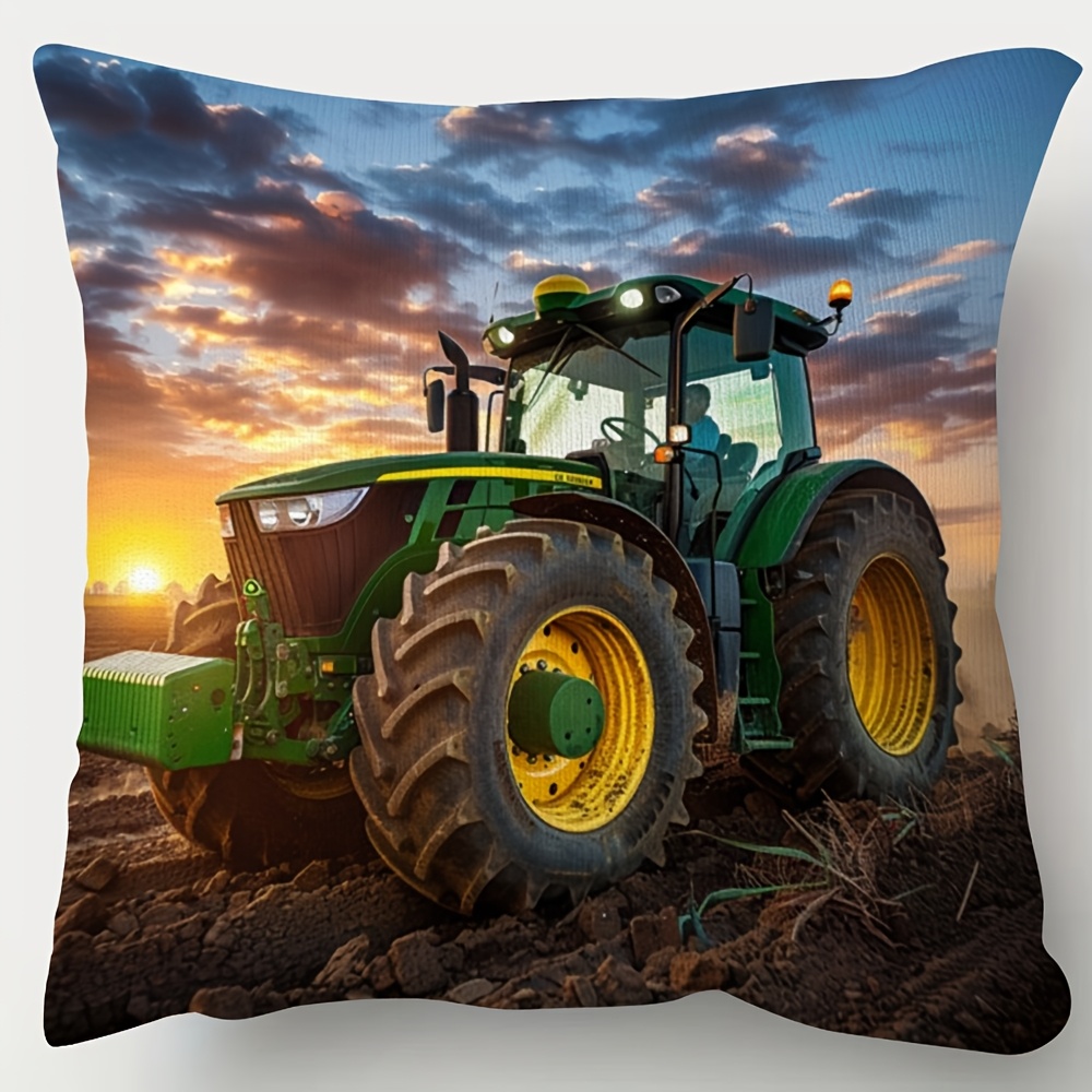 

Sunset Over A Tractor Decorative Pillow Case, 18x18 Inch, Short Plush, Single-sided Print, Zip Closure, Ideal For Sofa, Living Room, Bedroom, Office - No Insert Included