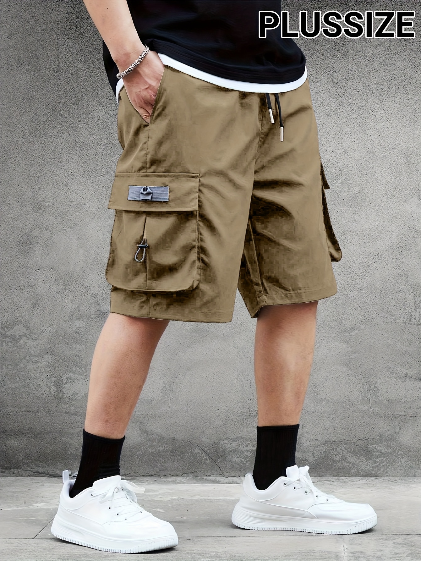 men's plus size cargo shorts olive green elastic waistband