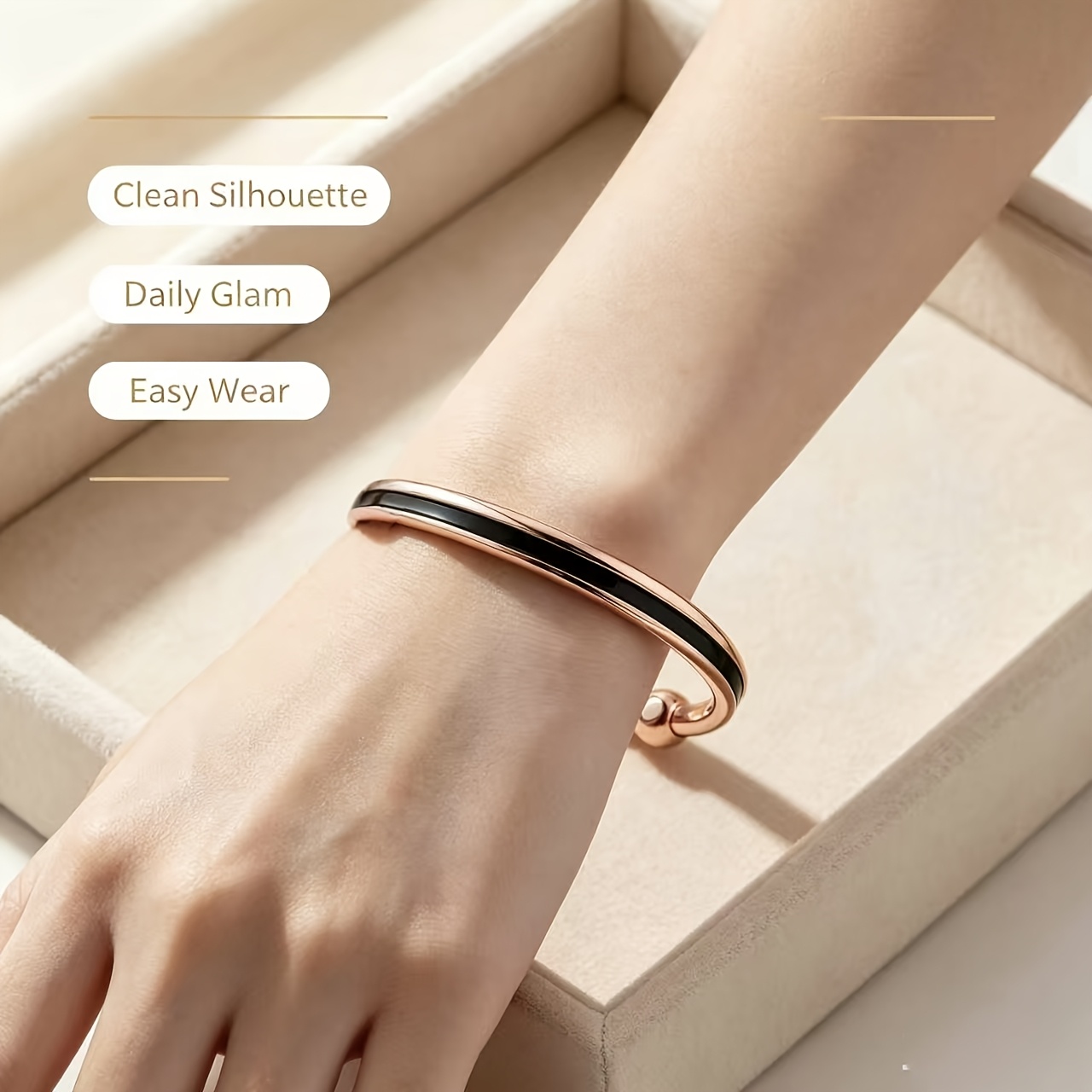 Minimalist Rose Golden Open Cuff Bangle Bracelet — Unisex Fit