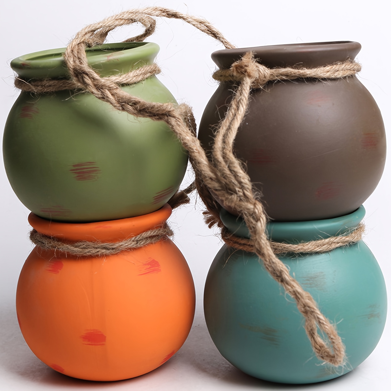 Image of Diy Dangling Desert Color Ceramic Wall Or Ceiling Mount Hanging Mini Flower Planters Decor