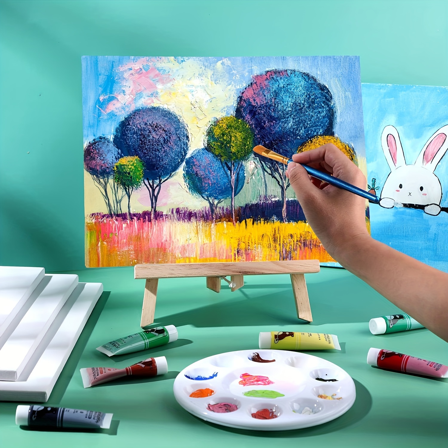 26pcs Mini Art Boards with Easels and Paint Brush