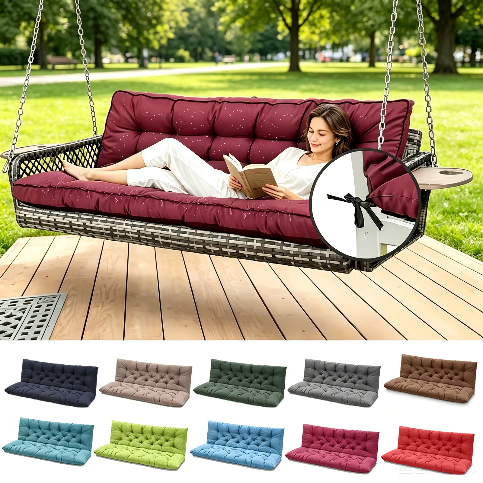 3-Seater Waterproof Outdoor Porch Swing Cushion with Backrest - Suitable for Outdoor Furniture, Thick 5