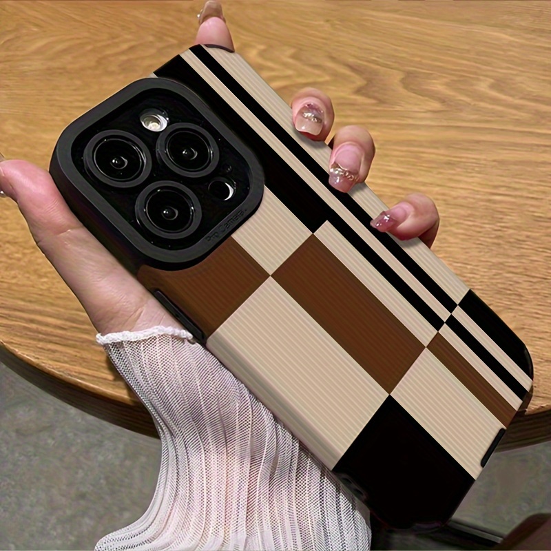 TEMU Phone Case - Black Checkered High Aesthetic Phone Case For Iphone 15/15plus/15pro/15promax, 14/14plus/14pro/14promax, 13/13pro/13promax,