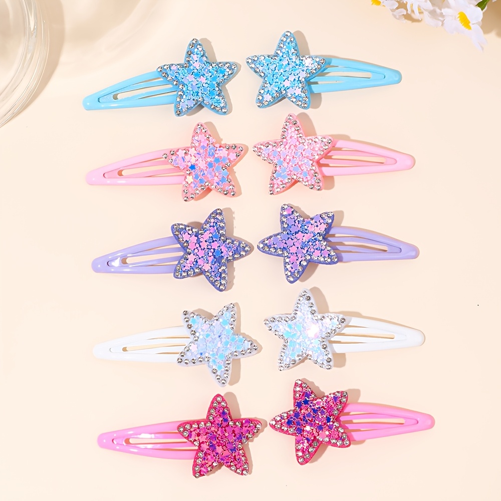 TEMU Fermacapelli a con bordo di strass, 10 pezzi, con a paillettes glitterate, colori macaron, graziosi accessori per capelli scintillanti per , per