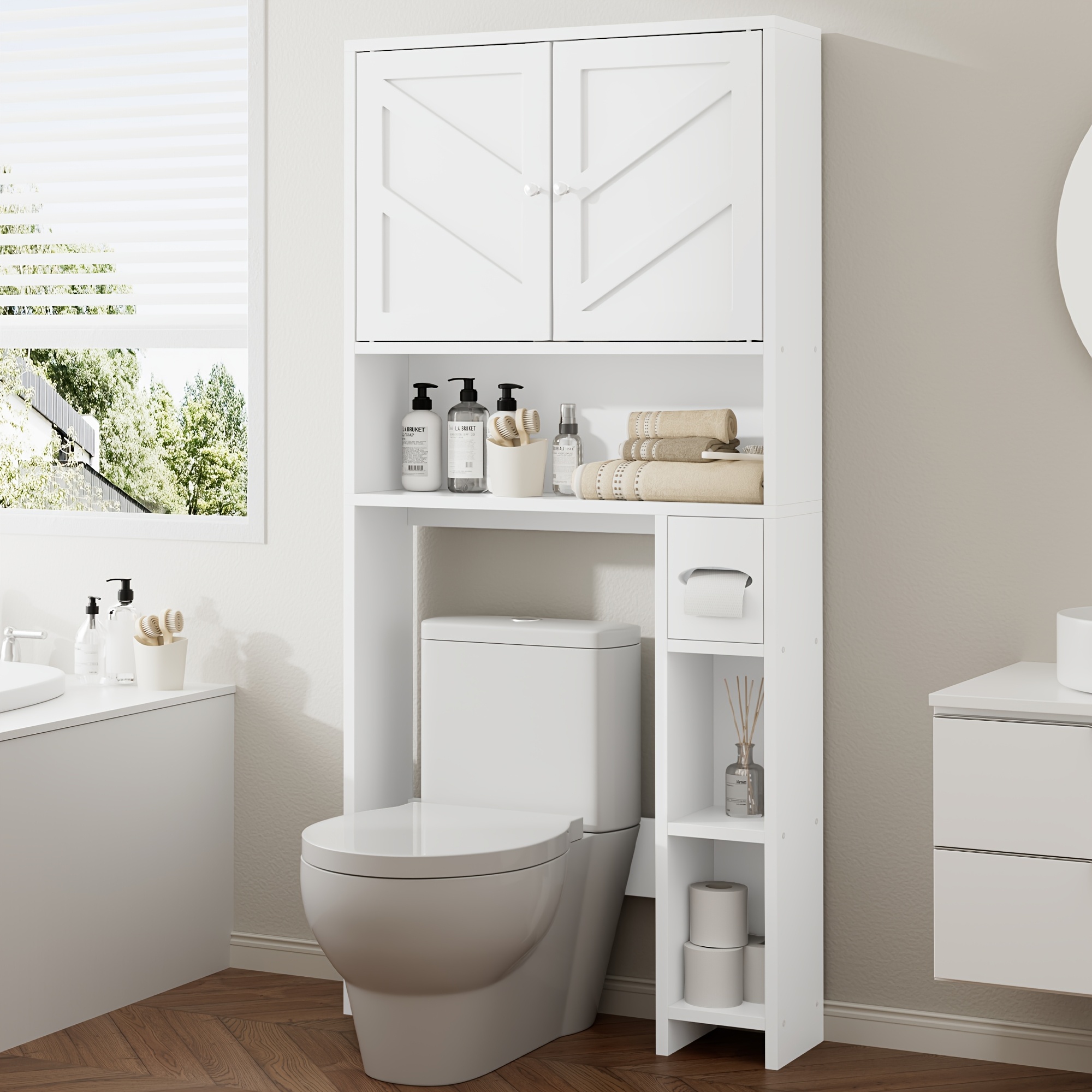 TEMU Over The Toilet Storage Cabinet With Toilet Paper Holder | 3-tier Freestanding Bathroom Organizer, Adjustable Shelves Space Saver For Small Bathroom (easy Assembly, White)