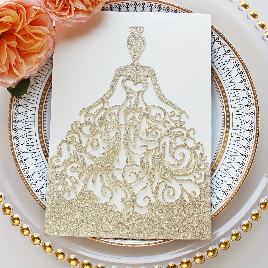 dress invitation cut out Ball Gown Shaped Laser Cut Quinceaera Invitation