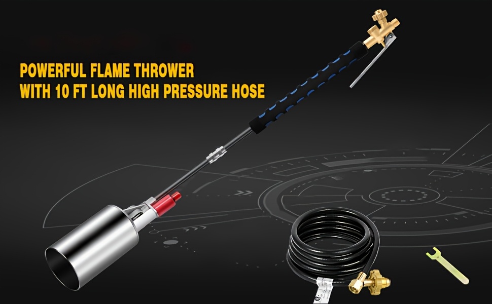 10ft Propane Weed Torch Kit, High-Output Professional Flamethrower for Weeding Roofing Ice Snow, Heavy Duty Blow Torch with Self Igniter And Long Hose, Perfect Father's Day Gift