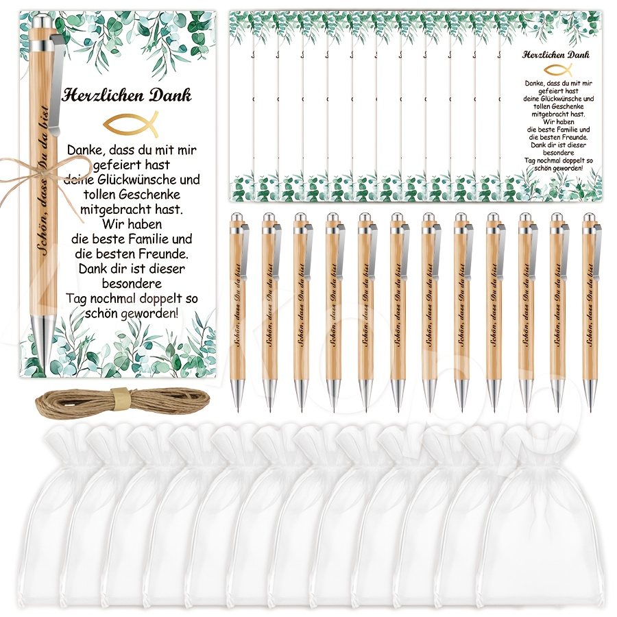 Image of Gift For Her/him 36pcs/12sets German Party Gift Set Guest Gift Party Thank You Gift Set You Includes 12pcs Cards 12pcs Ballpoint Pens 12pcs White Mesh Bags With