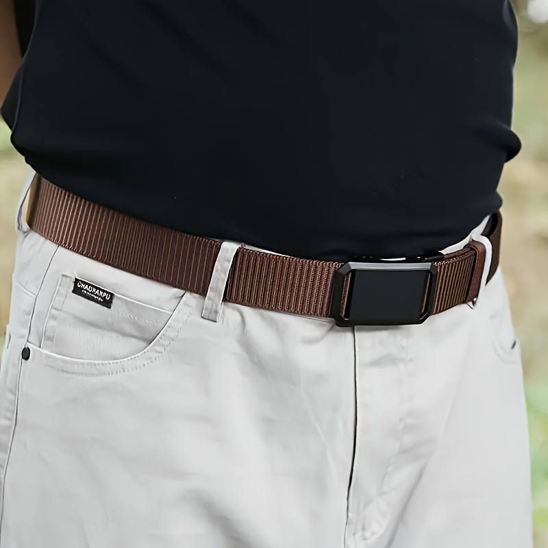 Men's Automatic Buckle Nylon Belt Square Iron Buckle