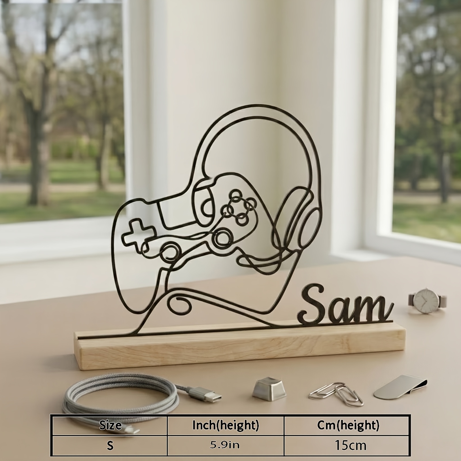 TEMU 1pc Personalized Game Player Badge With Base, Customizable Game Controller And Headphones, Desktop Ornament Suitable For Gaming Rooms, Offices,