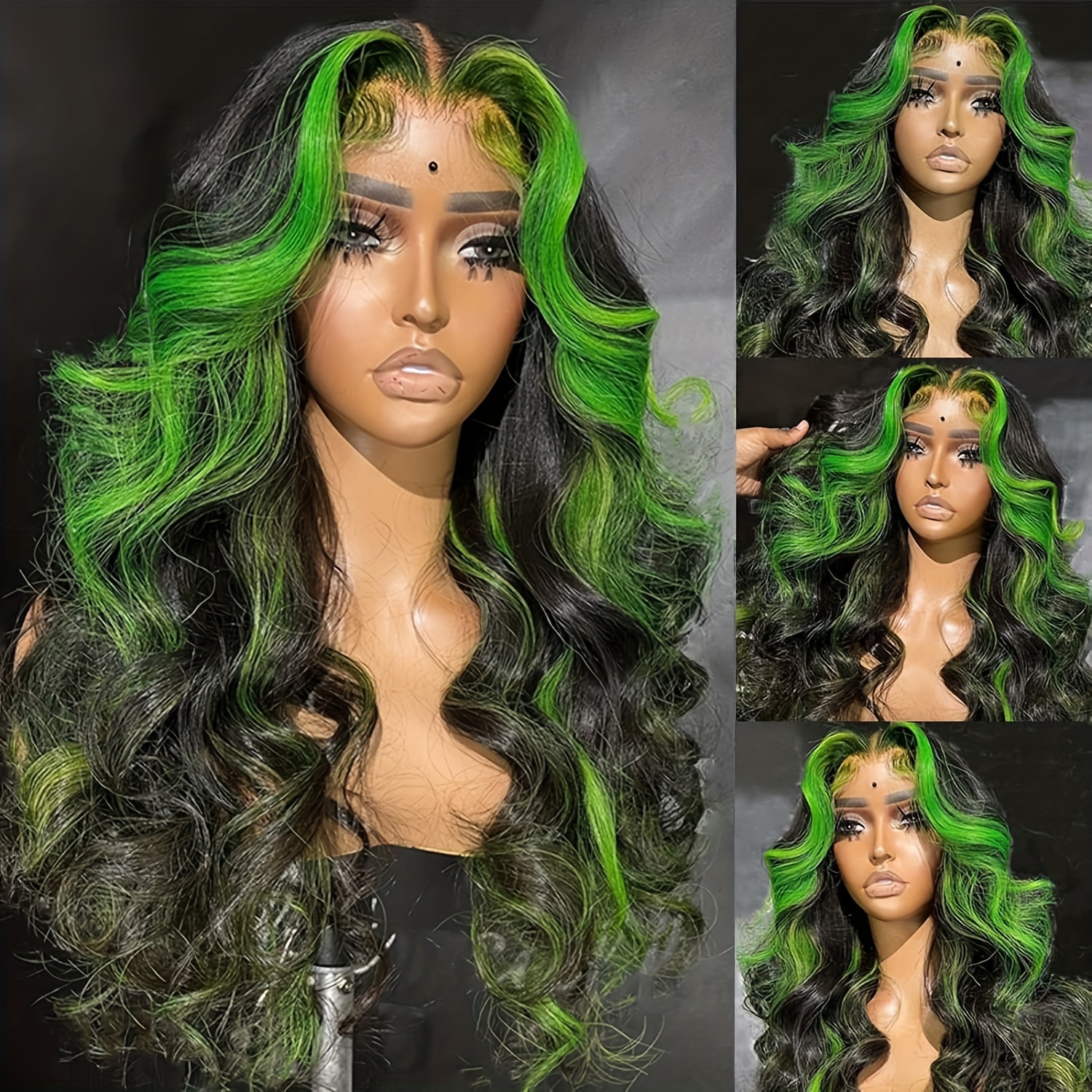 unique black and green highlights wig, suitable for women  display picture 1