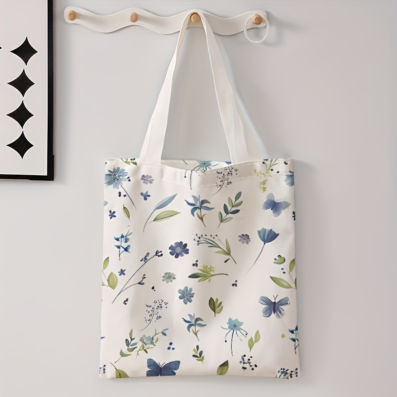 TEMU Small Flower And Green Leaf Print Large Capacity Handbag, Foldable Shoulder Bag, Suitable For Travel And Daily Commuting, Lightweight Shopping