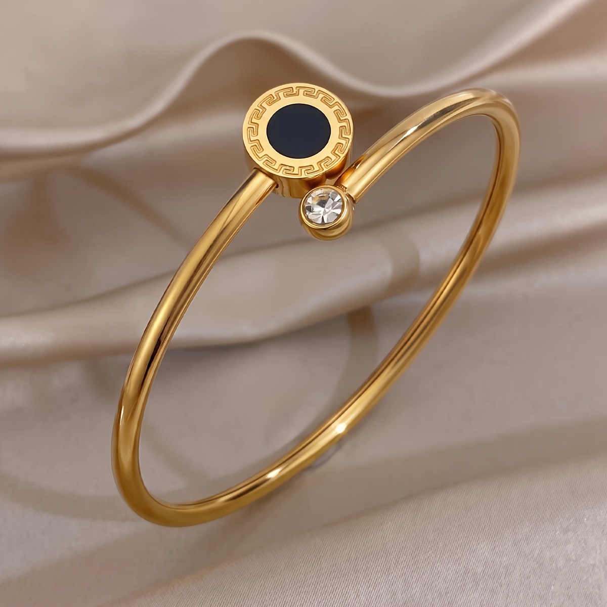 TEMU Ladies' Fashionable Open Bangle Bracelet With Synthetic Zirconia Inlay And Exquisite Texture, A Gift For Your Special