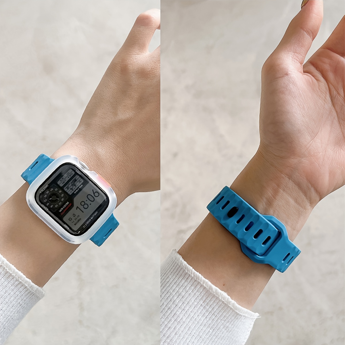 2pcs for Apple Watch Band & Case Combo - Adjustable Silicone Sport Strap with Hollow-Out Soft Protective Cover, Breathable Comfort Fit for Series 1-11/Ultra/SE, 38-49mm, Compatible with 40/41/42/44/45/46/49mm, Durable Protective Case Accessories