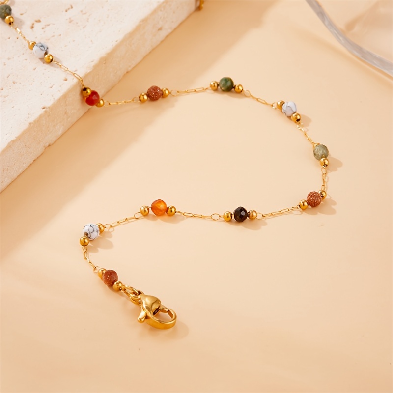 A New Minimalist Trend in Women'S Jewelry, This Stainless Steel Bracelet Features Colored Beads And a Durable Golden End, Making It a Perfect Gift
