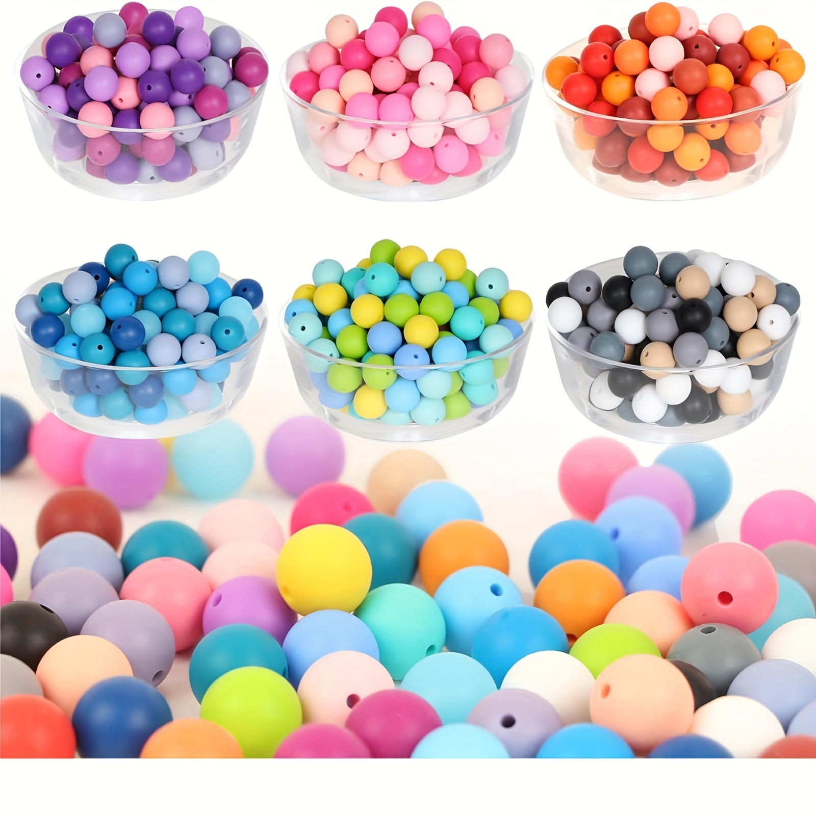 

240pcs15mm Silicone Bead 30 Rainbow-colored Loose Round Silicone Focus Bead, Diy Necklace Bracelet Making Kit, Pen, Jewelry, Art, Crafts