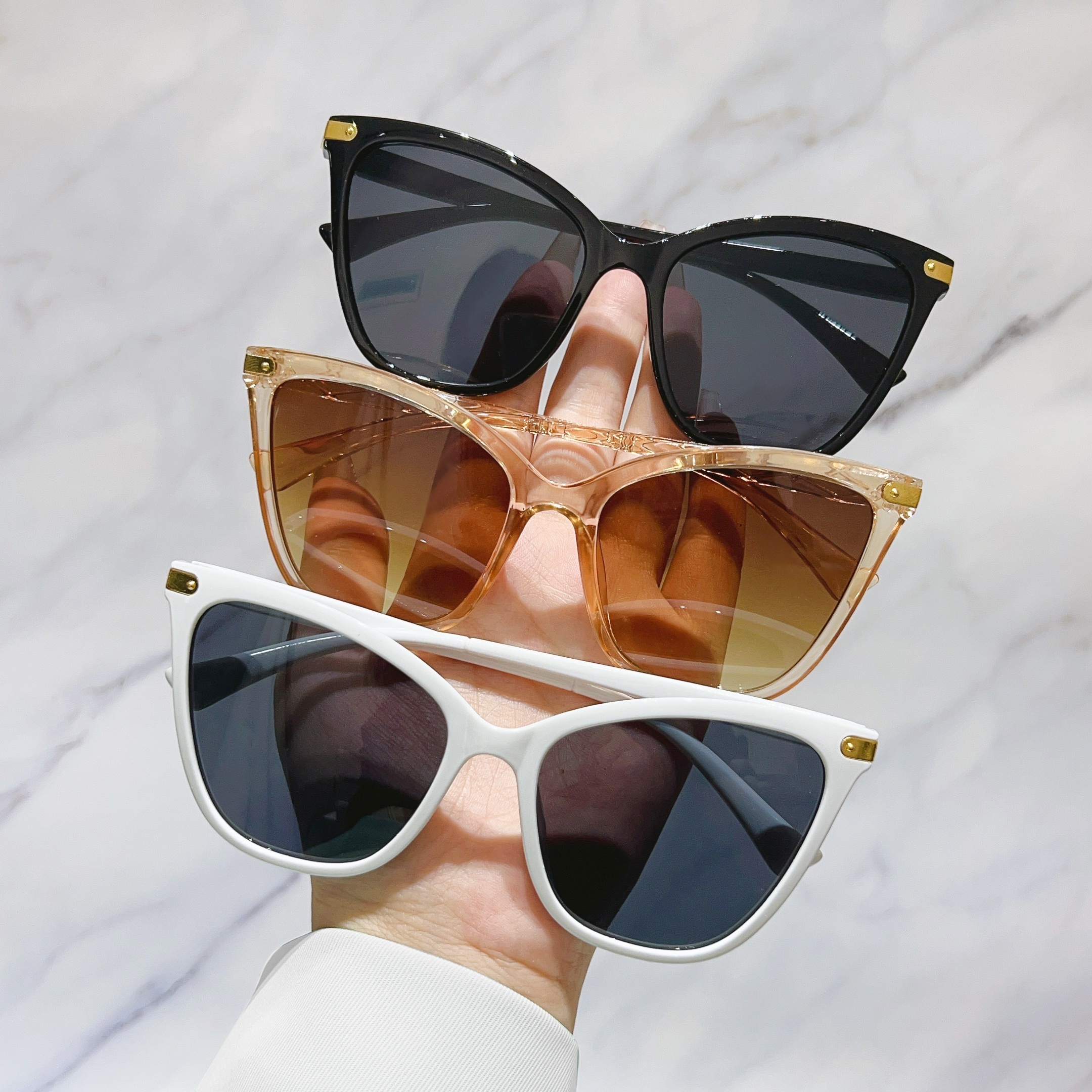 

3pcs Glasses Set For Women - , Rivet Detail, Beach & Party Wear