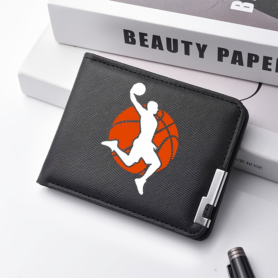 TEMU Men's Basketball Print Wallet - Foldable, Ultra-thin Business Wallet, , Lightweight, Multiple Card Slots, Suitable For Casual And Formal