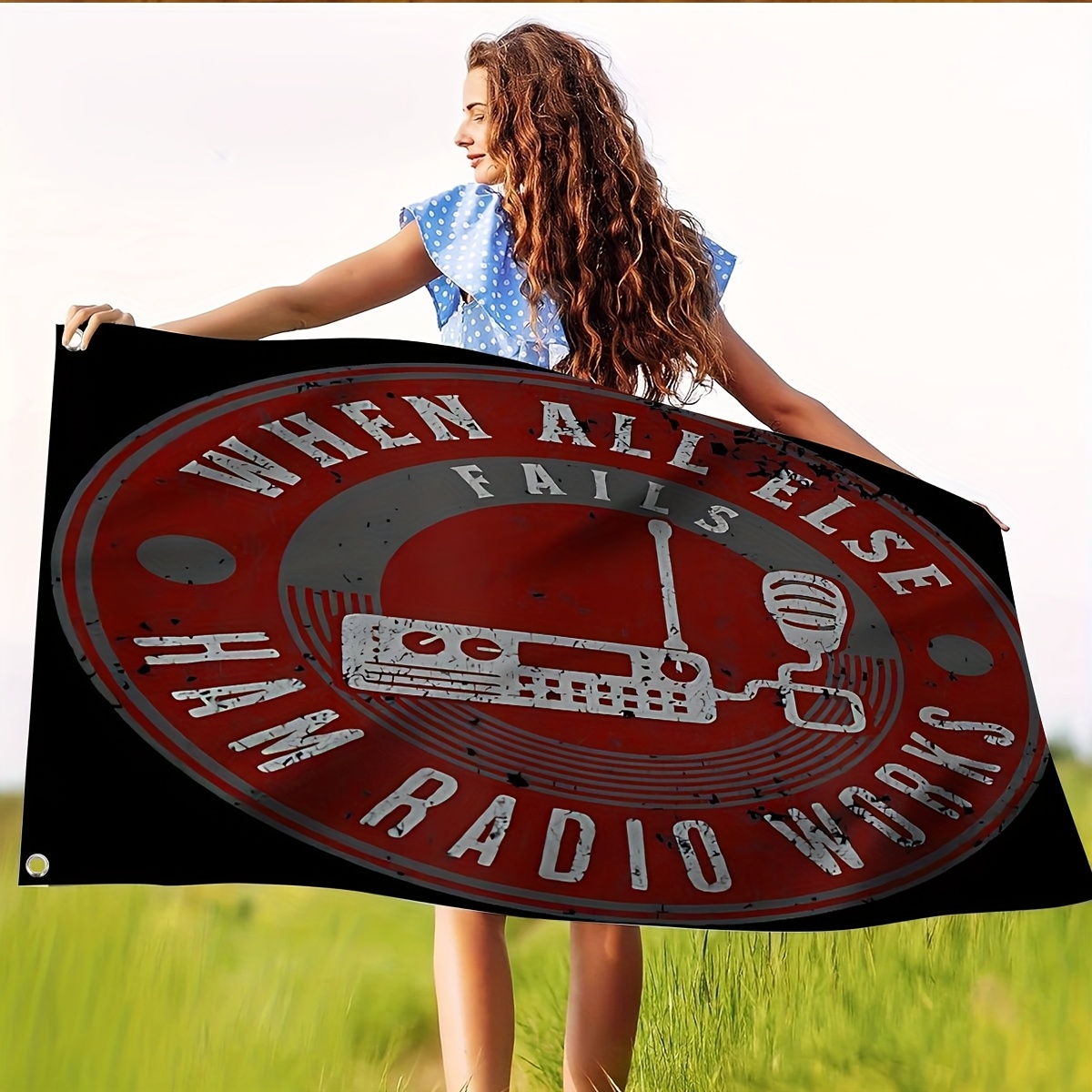 TEMU 1pc "when All Fails Ham " Flag With 2 Grommets - 3x5ft-4x6ft Double Stitched Polyester, Design, Outdoor Ham Radio Enthusiasts, National Decor,