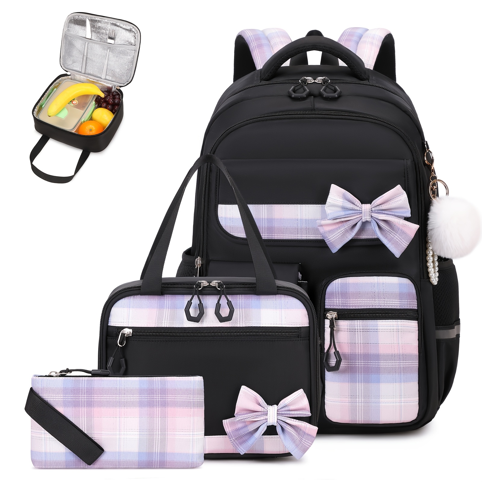 TEMU Backpack For Student Schoolbag Set In 3pcs - Color-coordinated And Fashionable With Multiple Pockets, Lunchbox Bag, Pen Case, Casual Student