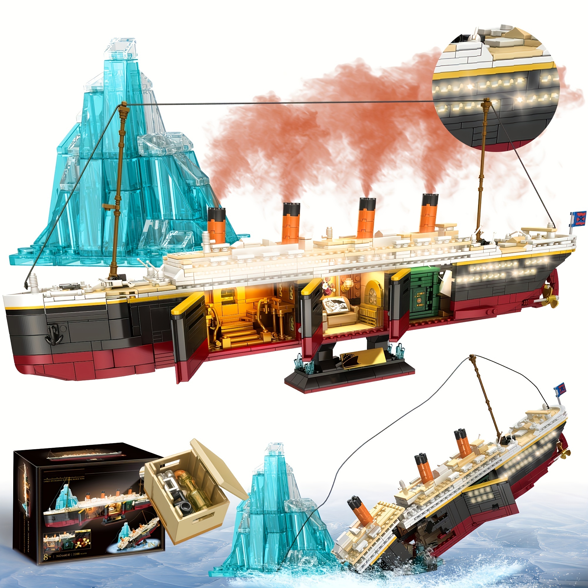 

Ship Building Blocks Set 2288 Pieces, Block Model Set With Light Strip, Glacier, Ideal Gift For Adults And Kids