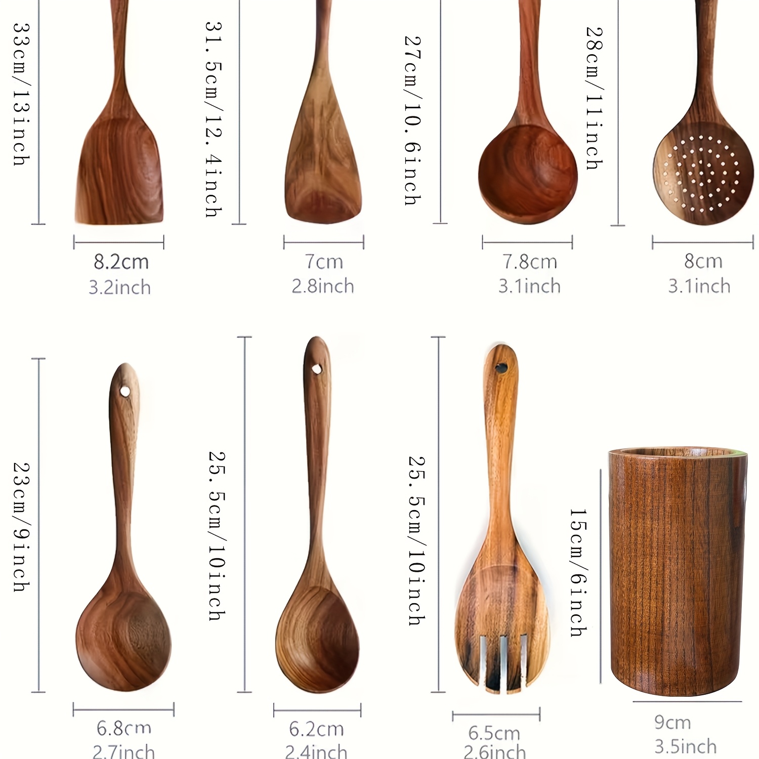TEMU A Set Of 8 Acacia Wood Spoons And Spatulas, Including 7pcs Of Spoons And Spatulas Plus A Wooden Bucket, With A Bamboo Stand Kitchen Utensil Set.