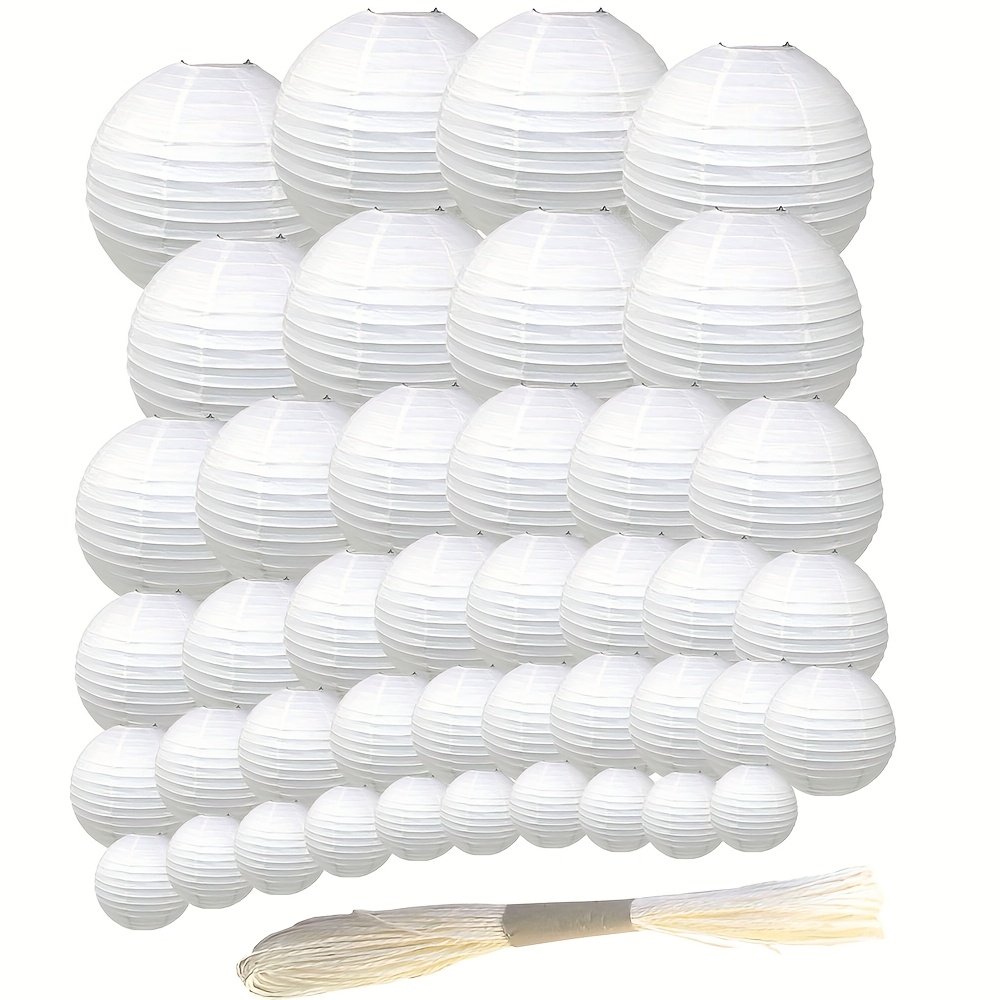 42pcs White Paper Lantern Set In Assorted Sizes (4"-14") With 30m String - Perfect For Weddings, Home & Garden Decor, Festivals, And Diy Crafts