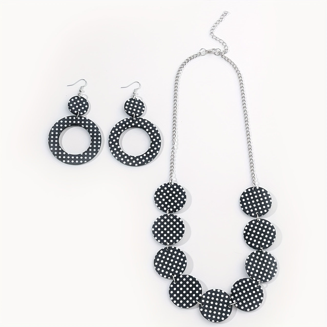 E-shop 1 Paar Acryl Ohrringe und 1 Halskette für Damen, , Rot, Weißer Punktmuster Geometrischer Kreis, Personalisierte Mode Retro Ohrringe Halskette