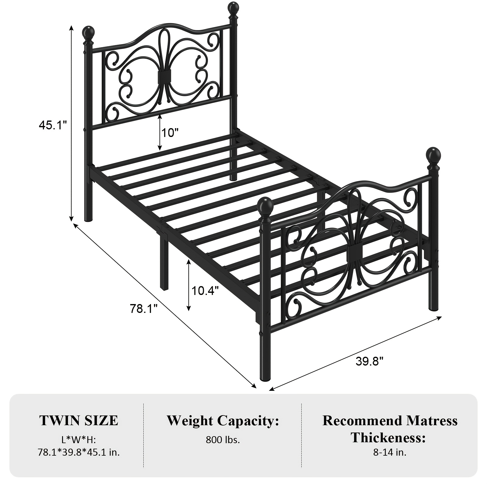 Bed Frame with Under-Bed Storage, Metal Platform Bed with Vintage Butterfly Pattern Headboard and Footboard, Twin/Full/Queen Size, No Box Spring Needed, Easy to Assemble, Noise-Free, Black/White