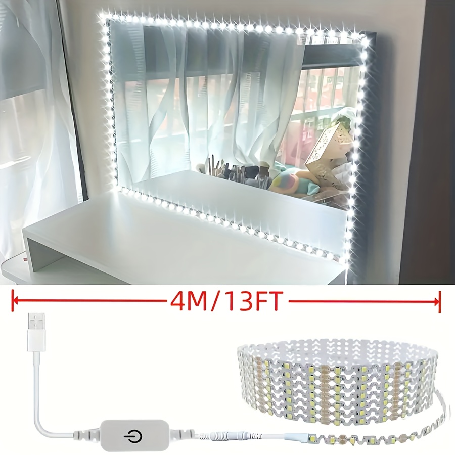 13ft Led Vanity Mirror Lights Kit With Dimmer, Adjustable Strip Light For Makeup, Flexible Table Set