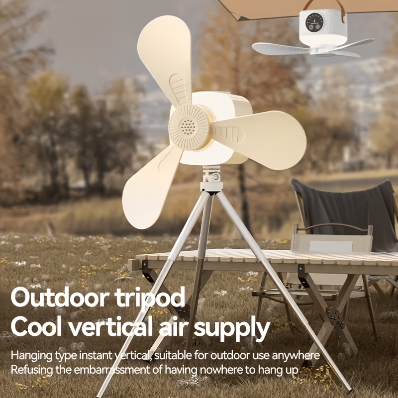TEMU Portable Usb-powered Camping Fan With Lighting Function, Silent Operation, With A Tripod, Adjustable Fan Speed And Brightness, Suitable For