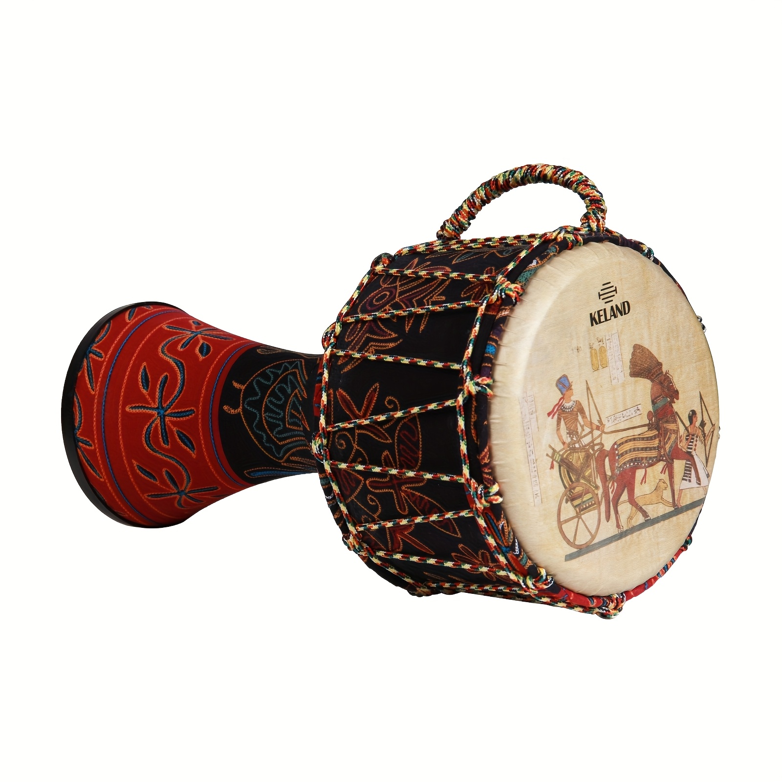 [Keland Djembe Drum] Keland 8.5-Inch Modern Djembe Drum | Professional Hand Percussion Instrument with Vibrant Egyptian Mural Design, Red ABS Resin Finish, Durable Build, Includes Carrying Bag