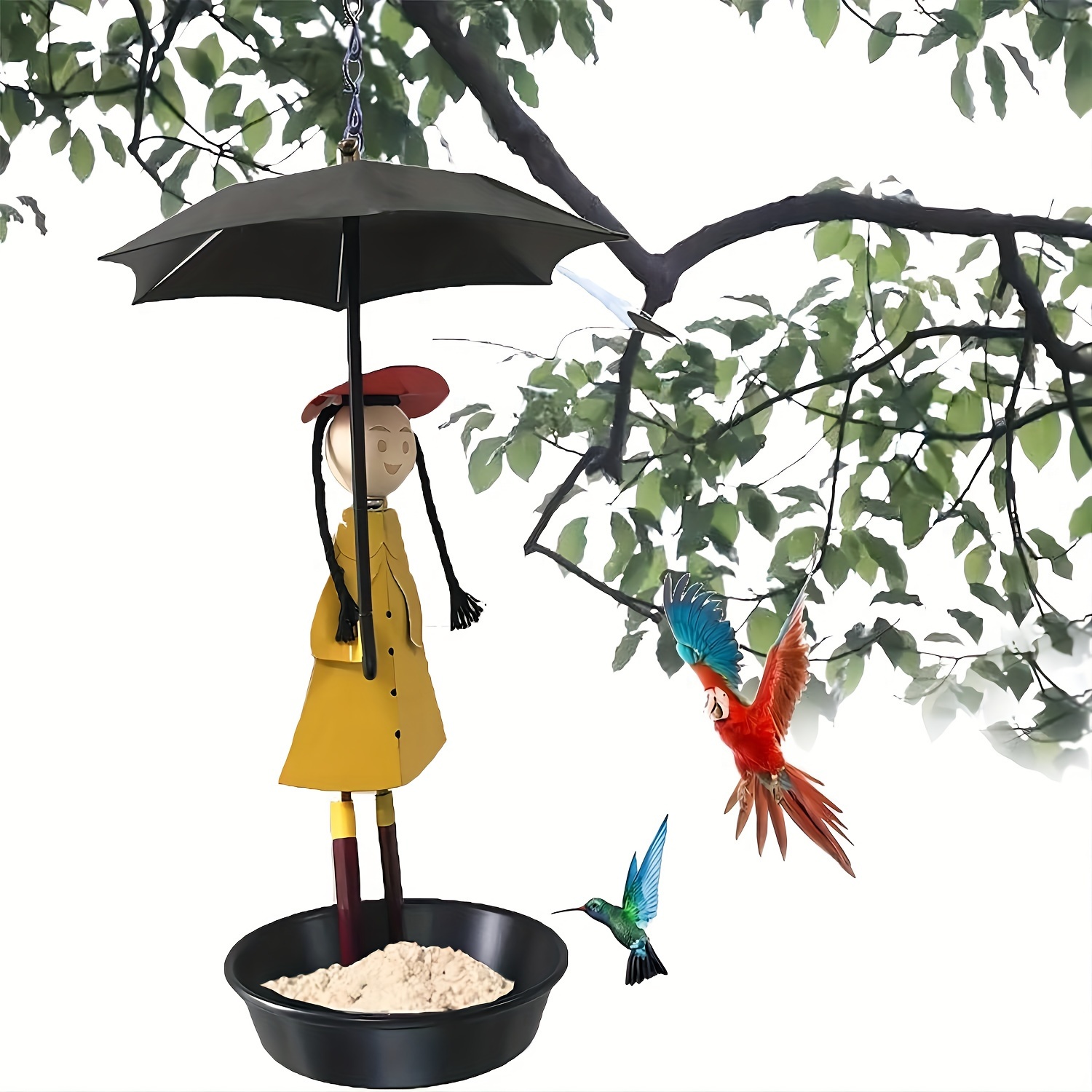 

Metal Hummingbird Feeder With Hanging Chain - Outdoor Garden Decorative Bird Bath Tray With Umbrella, Wild Bird Feeder For Patio Or Yard, No Battery Needed, Easy Assembly