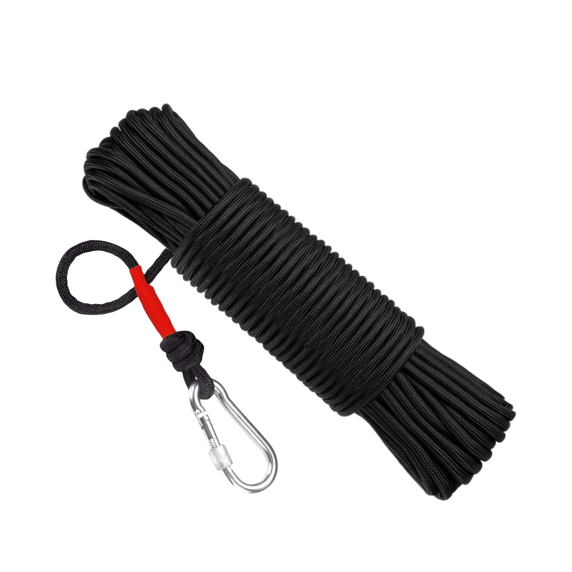 TEMU Black Braided Nylon Rope With Red - Durable Mooring Line For Inflatable Boats, Camping Gear, Pet Leashes & Outdoor Activities, Camping Gear