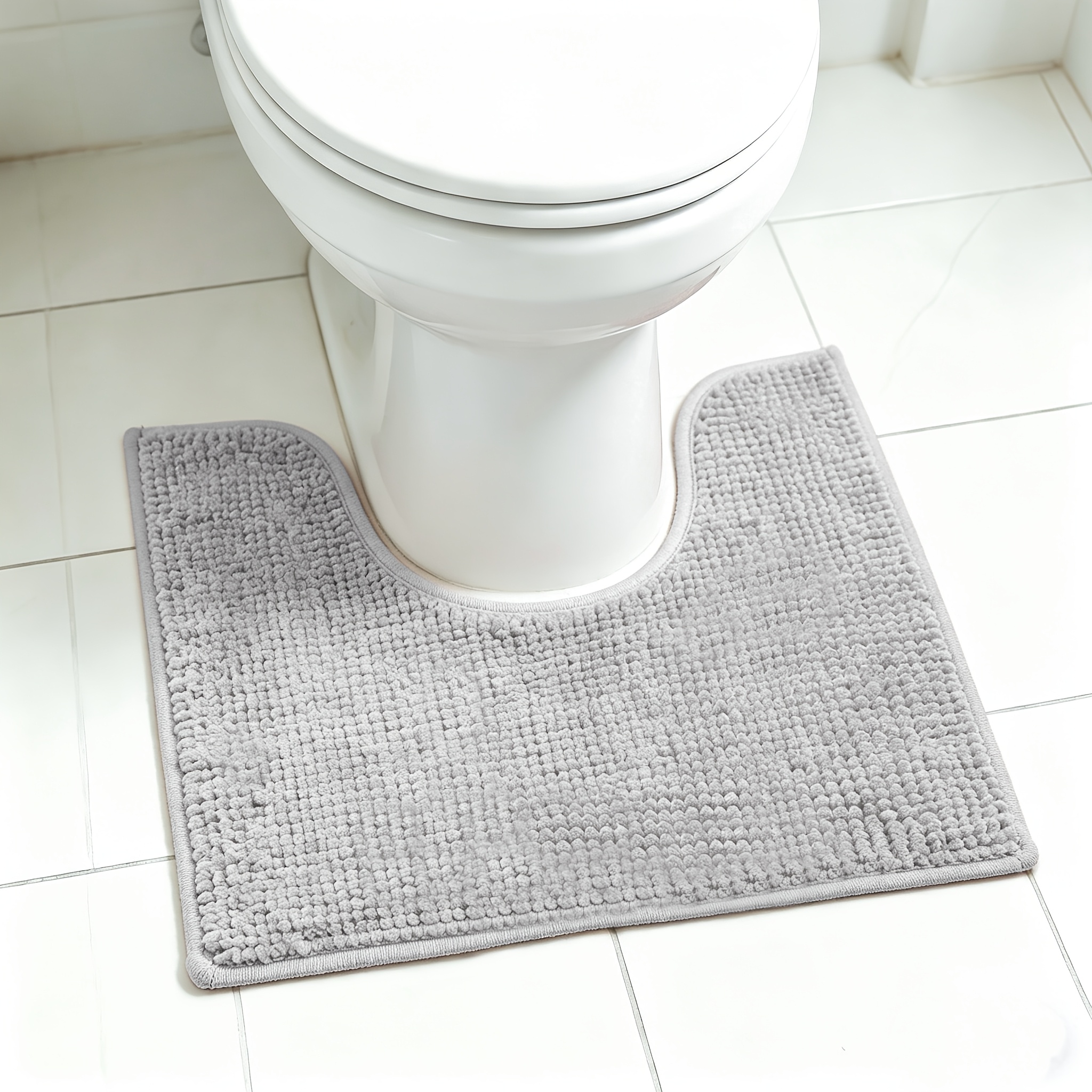 TEMU Toilet Rugs U Shaped Washable, Bathroom Toilet Mat, Extra-soft Plush Bath Bathroom Rug, 1'' Chenille Microfiber Material, Super Absorbent Shaggy