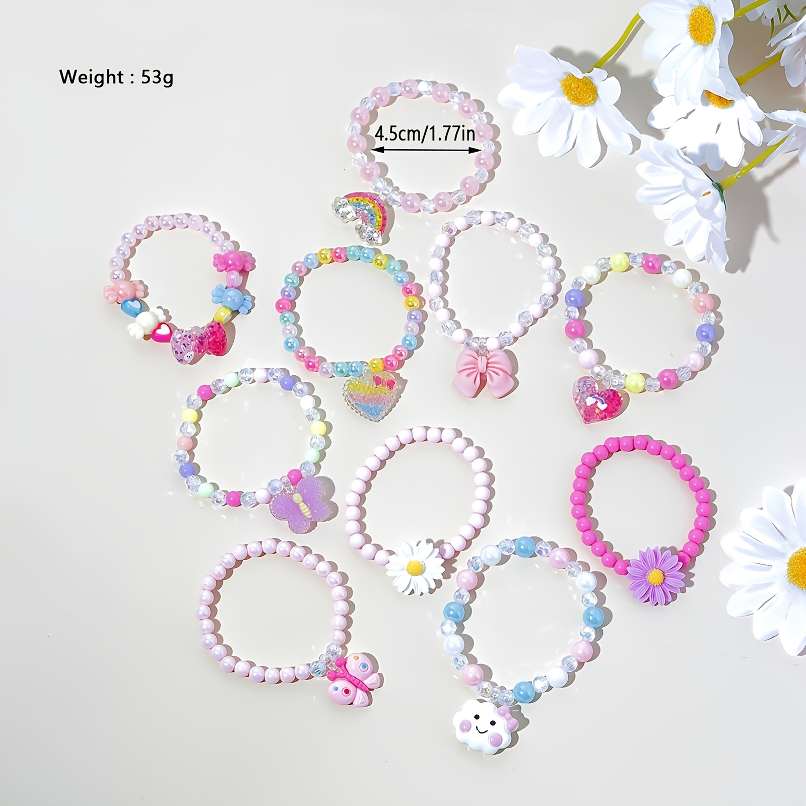 Image of 10pcs Cloud Rainbow Bracelets Beads Cute Charm Beaded Bracelet Set | Girls Love Suitable For Festivals, Parties, Birthday Gifts, Random Colors Perfect For Any Outfit Party Favors Classroom Prizes