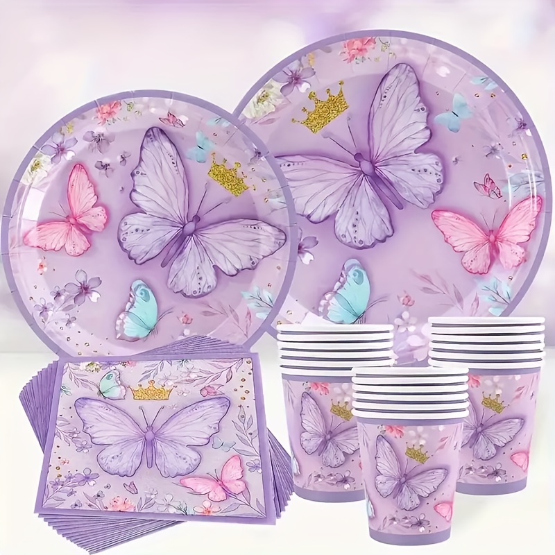 

Purple - 80pcs Disposable Tableware Set For Birthdays, Bridal & Parties - Includes Plates, , For 20