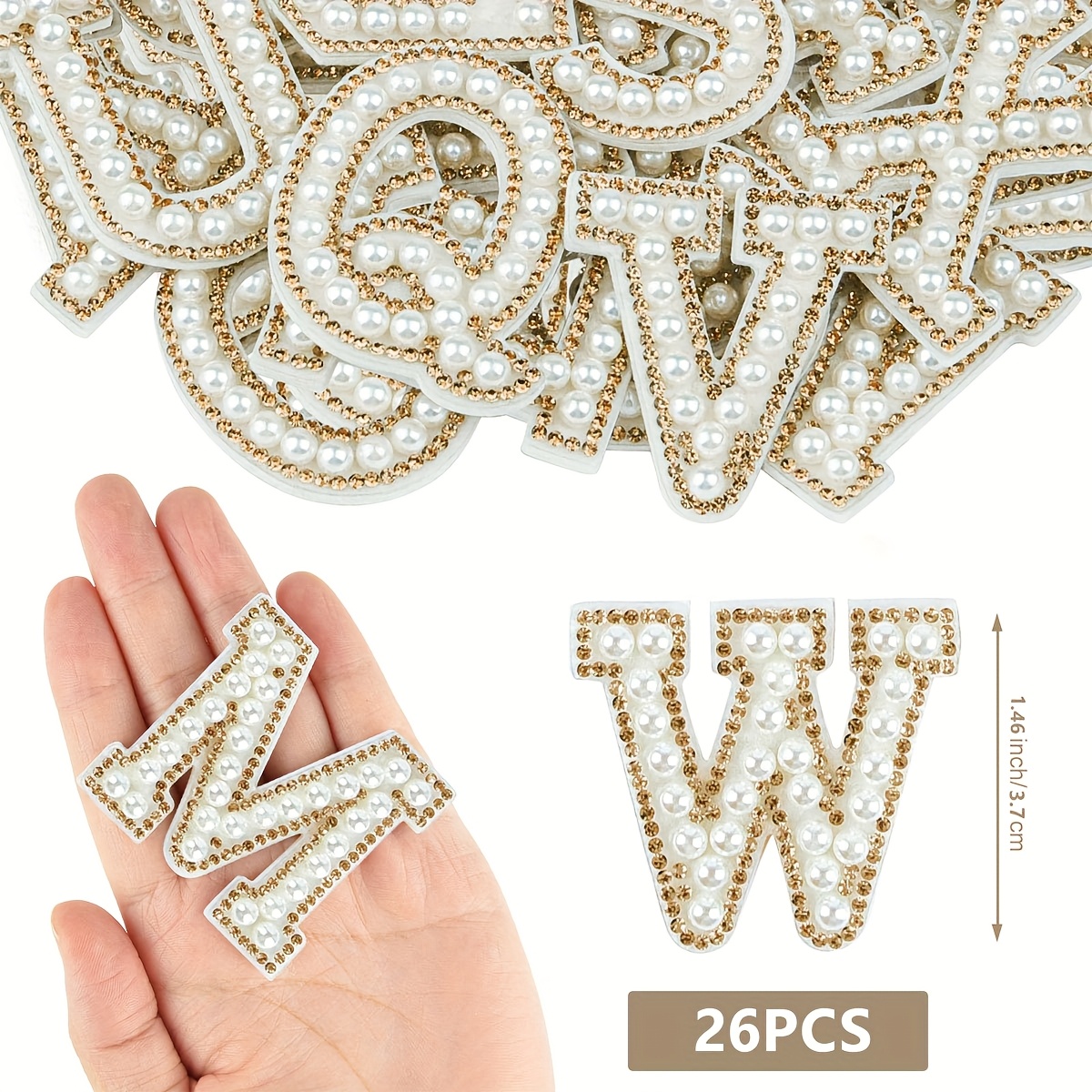 26pcs Pearl Rhinestone Iron-on Letter Stickers (a-z) For Clothing, Fabrics, Backpacks Pearl Rhinestone Iron-on Letter Stickers (golden Rhinestones)