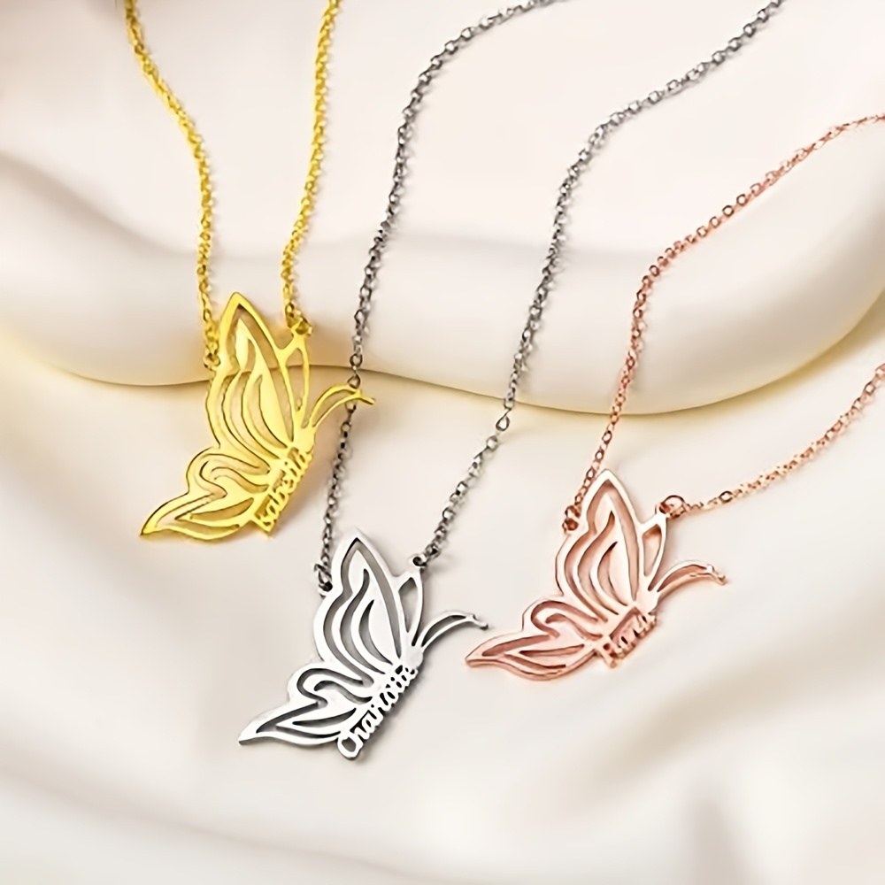 Personalized Women's Butterfly Name Pendant Necklace