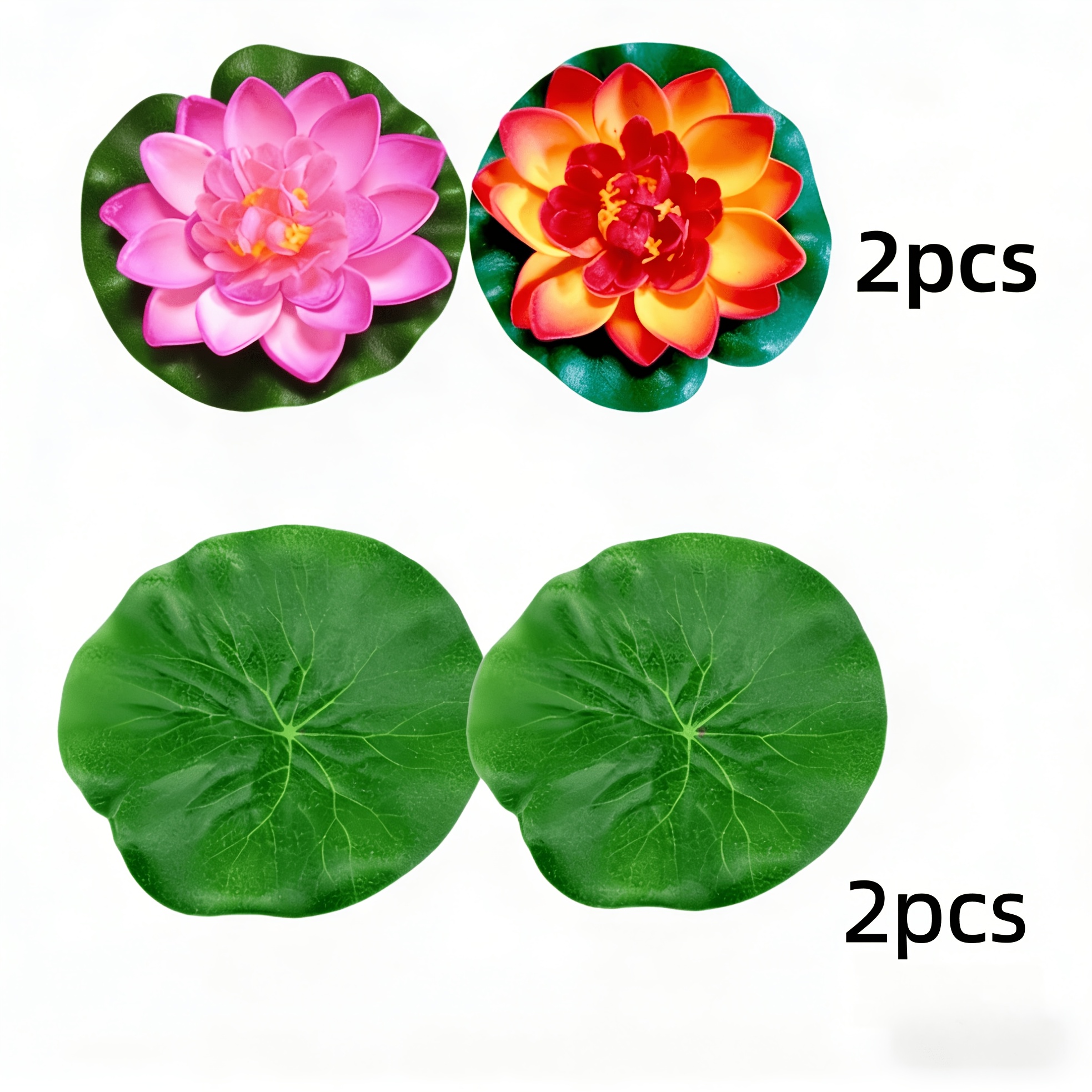 Image of 4pcs Realistic Faux Lotus Flowers With Green Leaves - Durable Eva Material, Perfect For Pond, Aquarium, Bathtub, Fountain, And Home Garden Decor, Pond Decoration