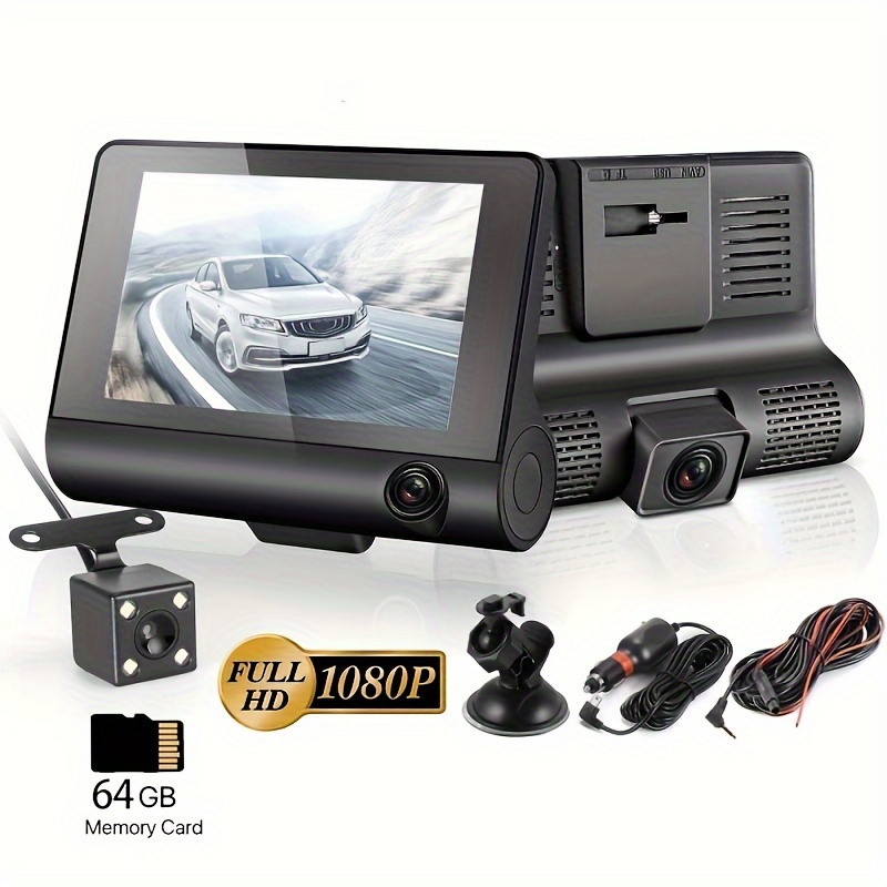 

Yixingjia Hd 3-lens Dash Cam With Night Vision - Suction Cup Mount, Front, Interior & Rear , Loop Recording, Reversible Image