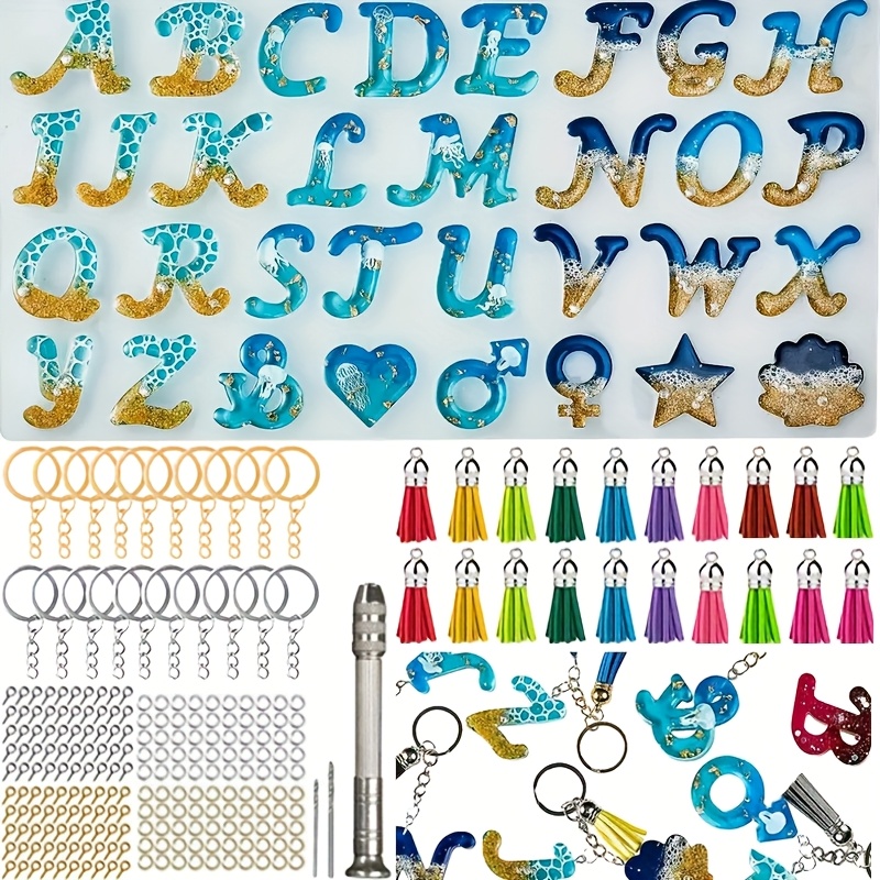 Image of 244pcs Resin Casting Molds Alphabet Resin Molds Kit, Silicone Molds For Resin Casting, Letter & Ornament Epoxy Molds Resin Keychain Making Set