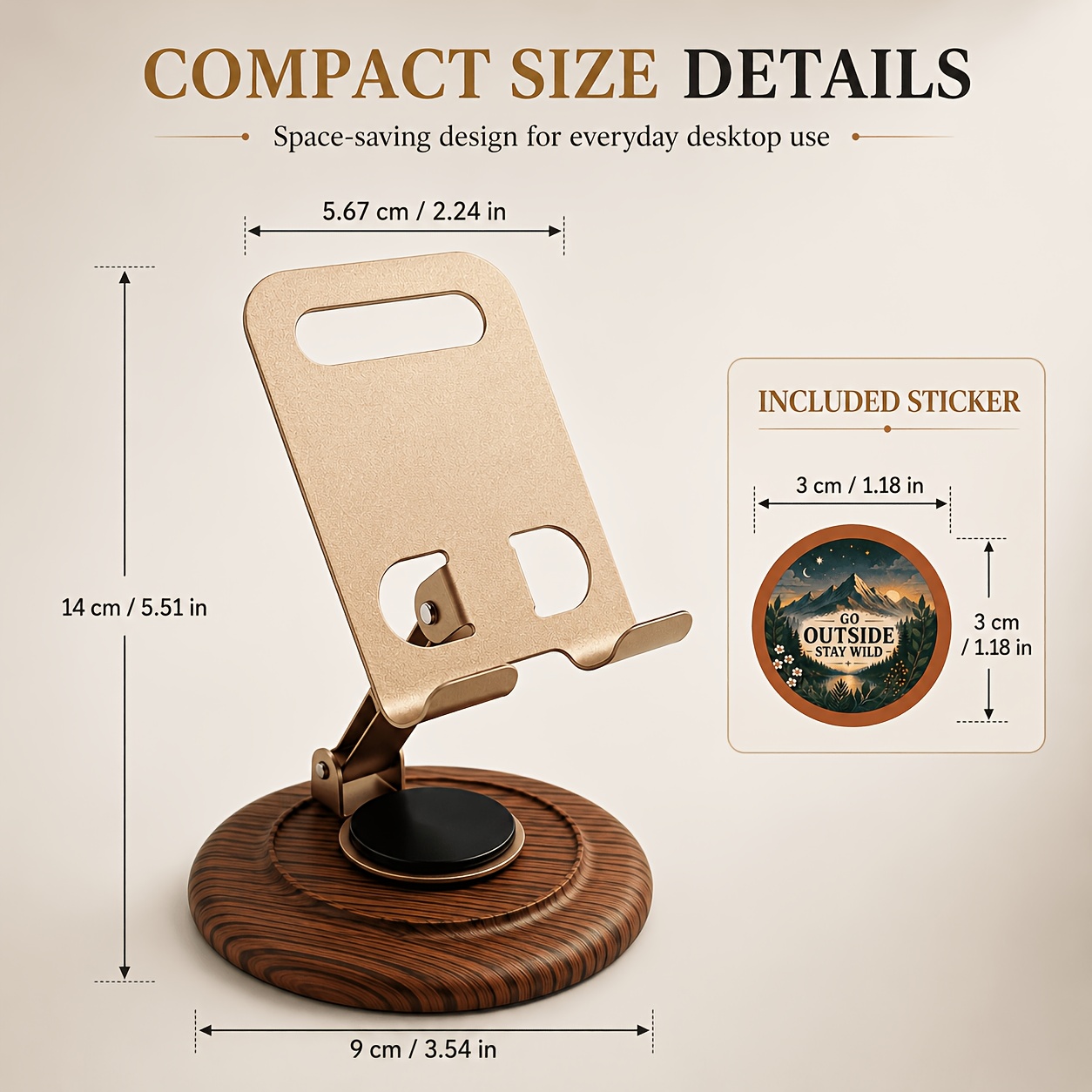 TEMU 2 Items (1 -degree Rotating Phone Holder   1 X Sticker) Champagne Golden Folding Bracket Stable Non-slip Multi-angle Adjustment Cervical Spine